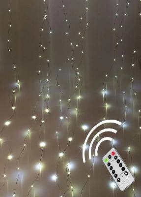 Гирлянда светодиодная "Дождь" 3х3м 300LED с крючками для крепления тепл. бел. 8 режимов мигания питание от USB 5В пульт ДУ КОСМОС KOC_CUR-U103