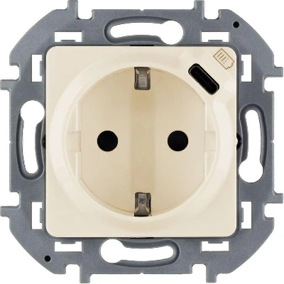 Розетка 1-м СП Inspiria 16А IP20 250В 2P+E немецк. стандарт с заряд. устройством USB тип C 1.5А 5В механизм сл. кость IEK 673771