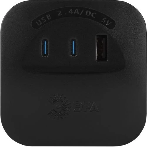 Разветвитель 4-м SP-4-3USBAC-B + 3 USB A+C со шторками 10А черн. Эра Б0069084 2