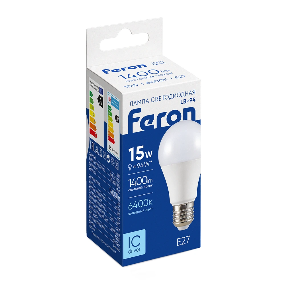 Лампа светодиодная Feron LB-94 Шар E27 15W 175-265V 6400K 25630 4