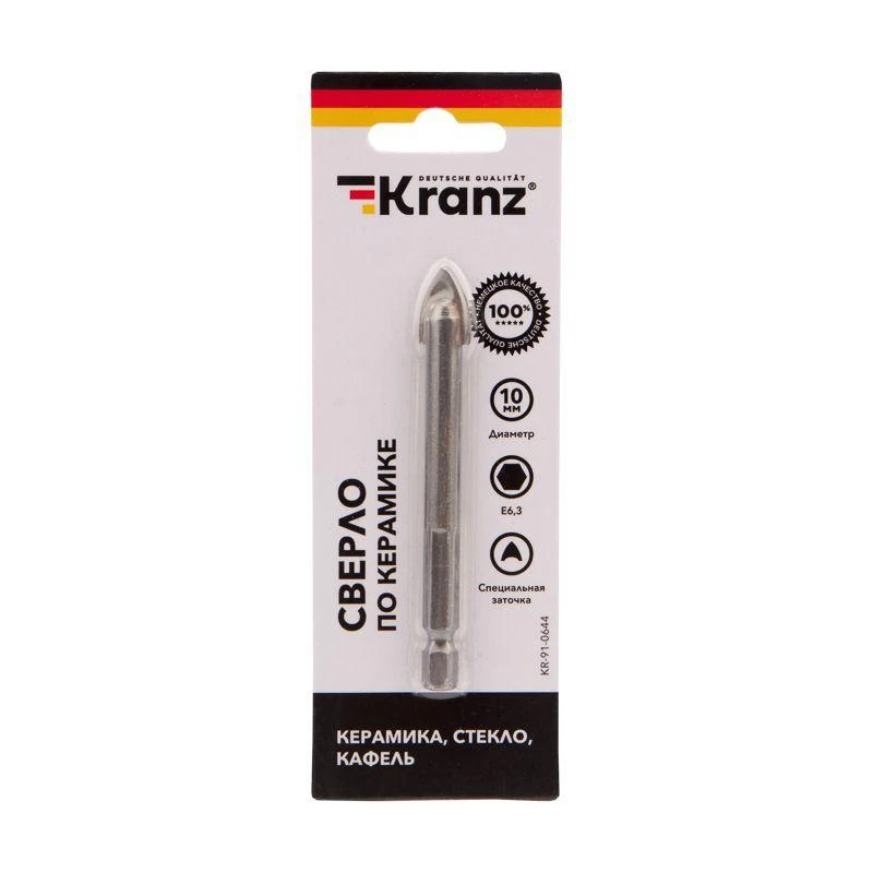 Сверло по стеклу и керамике 10мм (шестигранный хвостовик) Kranz KR-91-0644 2