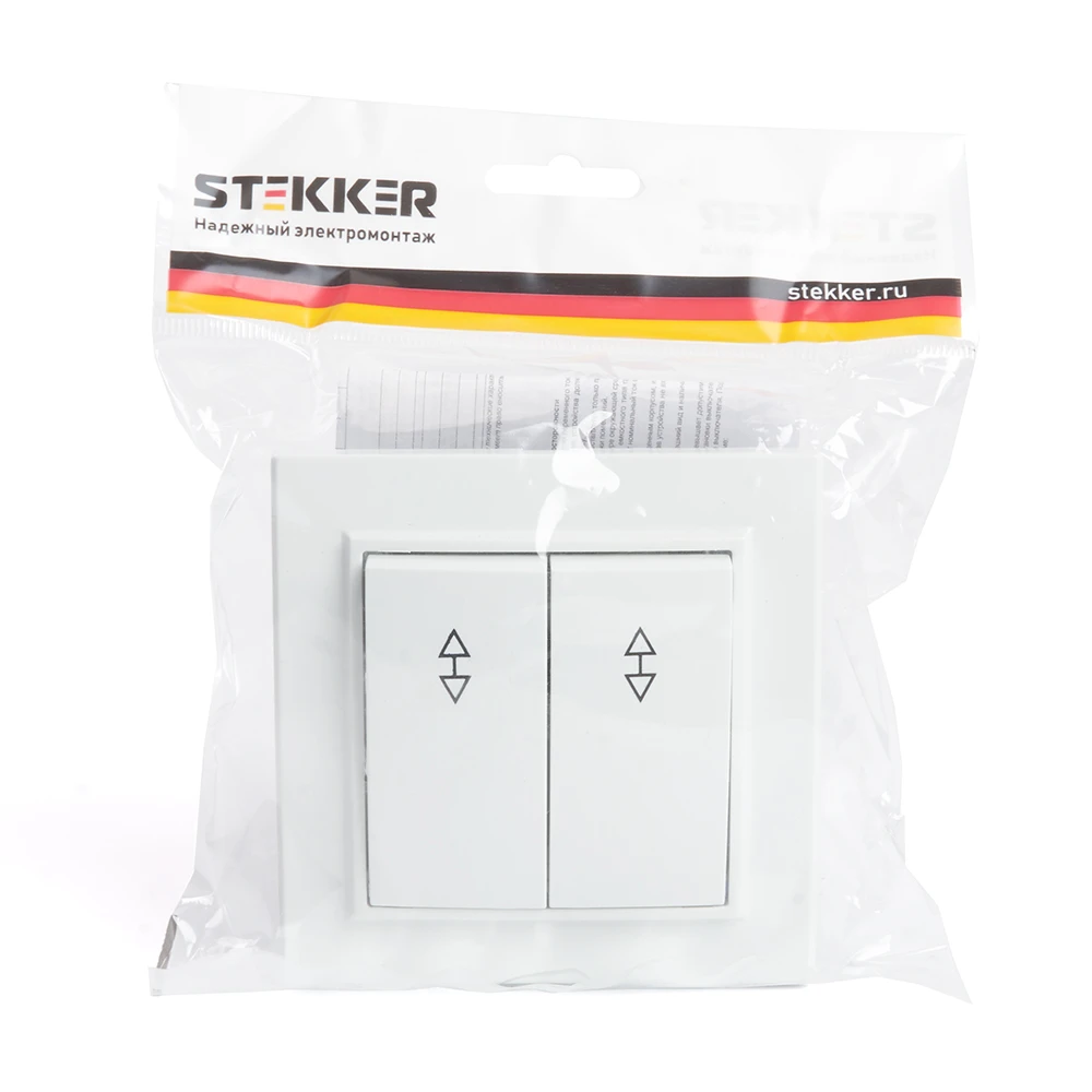Переключатель 2-клавишный STEKKER PSW10-9005-01, 250В, 10А, серия Эрна, белый 39919 4