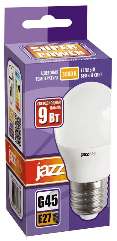 Лампа светодиодная PLED-SP 9Вт G45 шар 3000К тепл. бел. E27 820лм 230В JazzWay 2859631A 1