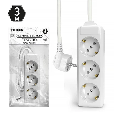 Удлинитель 3х3м с заземл. 10А 3х1.5 TOKOV ELECTRIC TKL-C01-BU3-3-1.5-Z