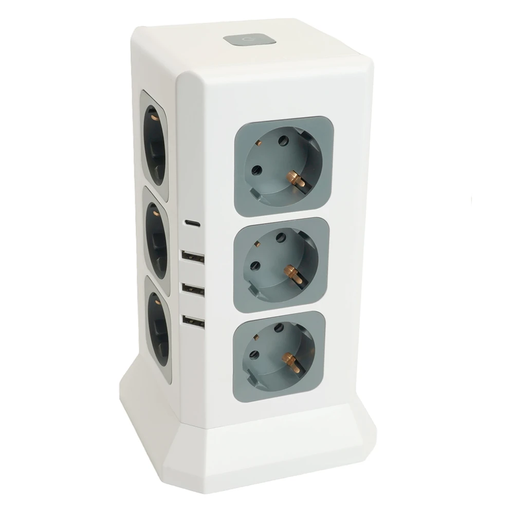 Удлинитель 12-местн с/з, 3x1мм2, 1.5 м,250В,16А, 3520Вт 3USB A + 1C 5V 3,4A, белый, серый серия Comfort HM10-61-01 49991 1