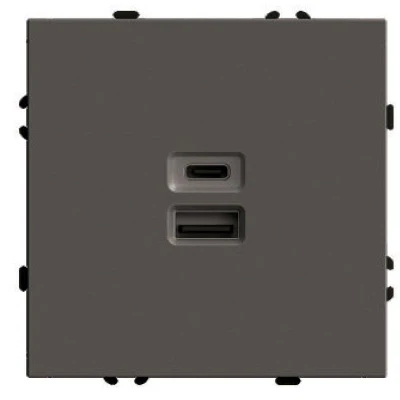 Розетка 2-местная USB + Type C (механизм), STEKKER, 250В, 20W, серия Эмили, RST10-5115-09, антрацит, soft touch 49931