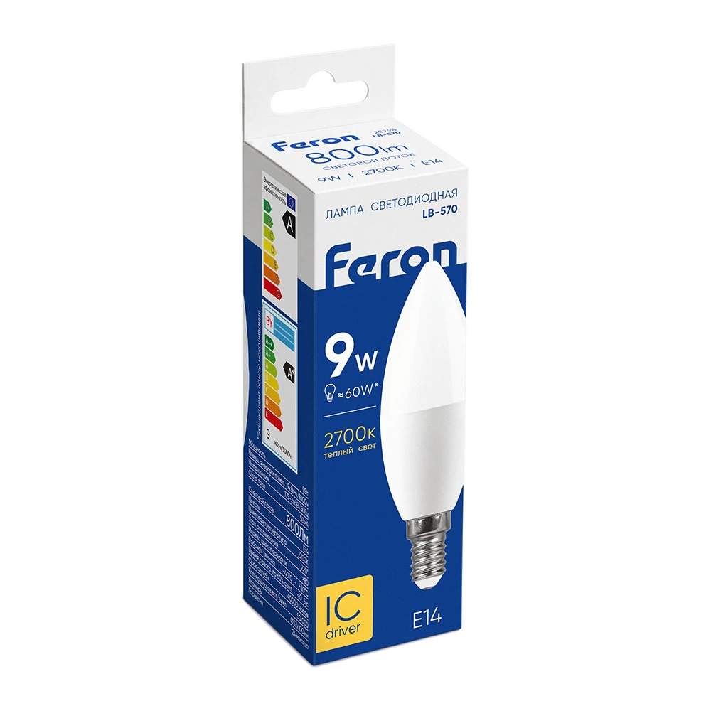 Лампа светодиодная Feron LB-570 Свеча E14 9W 175-265V 2700K 25798 4