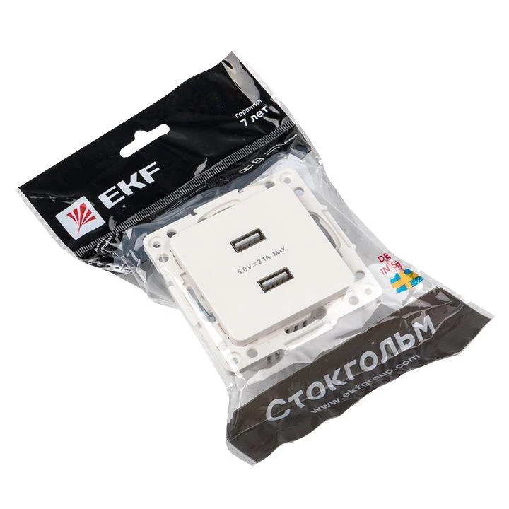 Розетка USB 2-м Стокгольм 2.1А механизм бел. PROxima EKF EYR16-028-10-2USB 5
