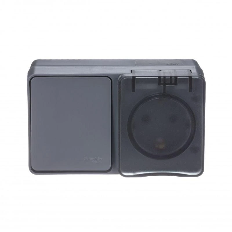 Блок ОП AtlasDesign PROFI IP54 (розетка 1-м 16А заземл. защ. шторки + 1-кл. выключатель 10А) антрацит SE ATN544070 2