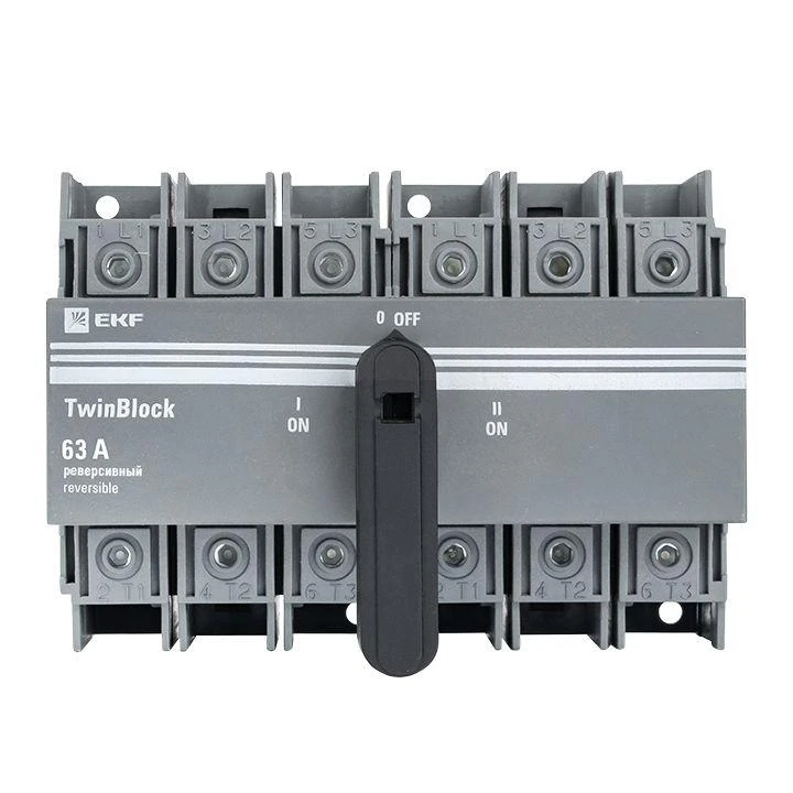 Рубильник 3п 63А реверсивный с рукояткой для прямой установки TwinBlock EKF tb-s-63-3p-rev 2