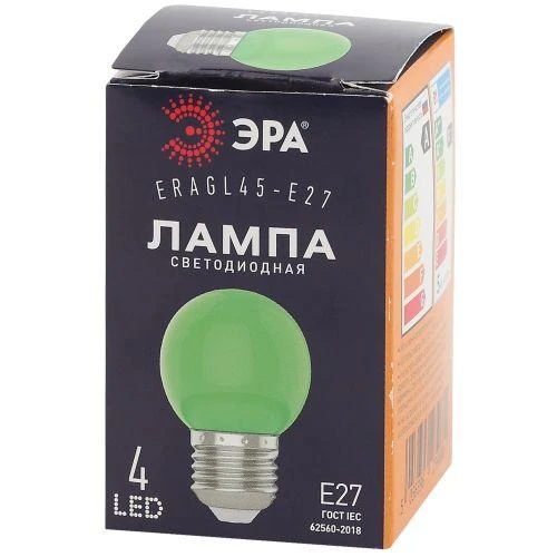 Лампа светодиодная ERAGL45-E27 P45 1Вт шар зел. E27 4SMD для белт-лайт ЭРА Б0049574 1