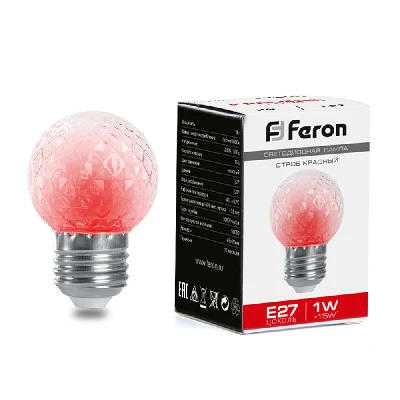 Лампа-строб Feron LB-377 Шарик прозрачный E27 1W 230V красный 38210