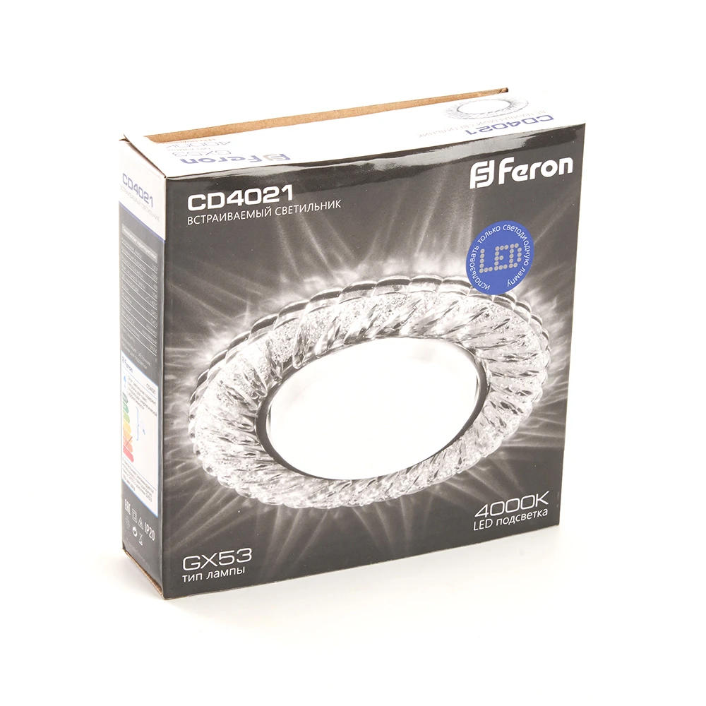 Светильник встраиваемый с белой LED подсветкой Feron CD4021 потолочный GX53 без лампы прозрачный 29474 6