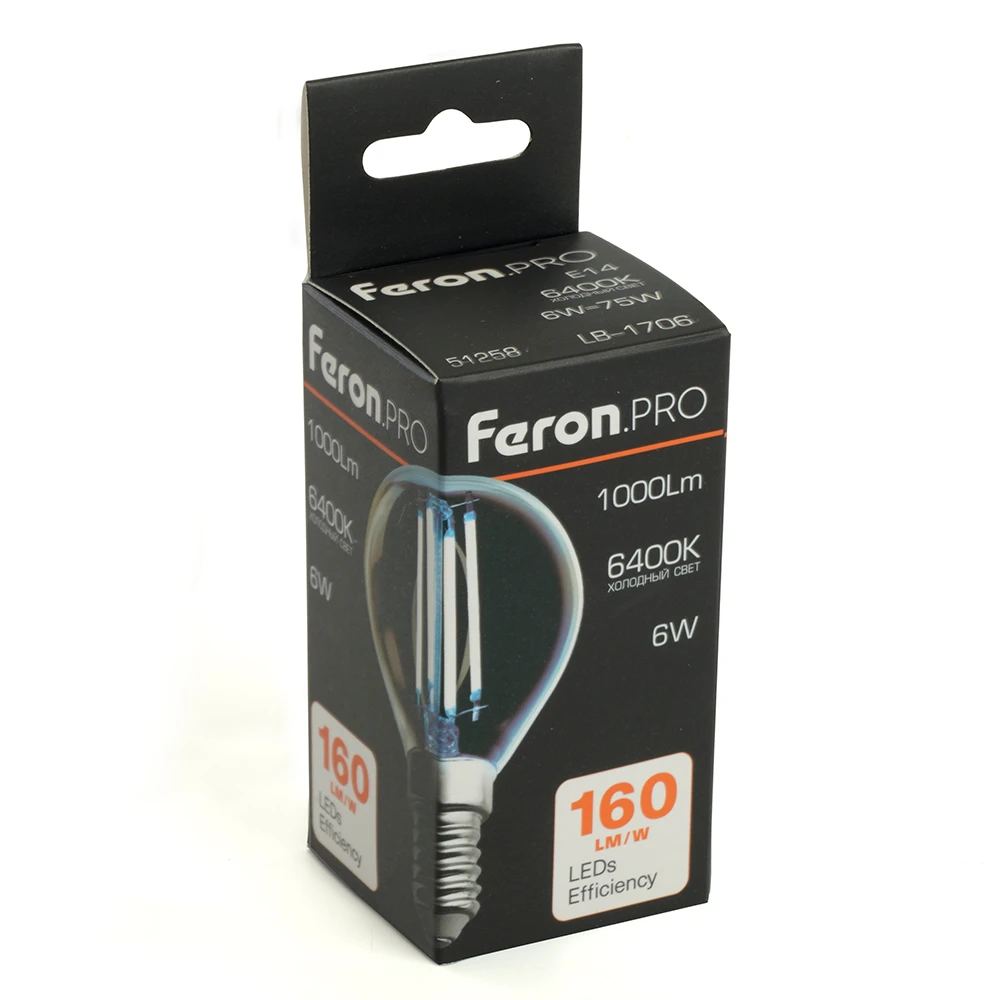Лампа светодиодная Feron.PRO LB-1706 Шарик E14 1000LM 6W 175-265V 6400K 51258 8