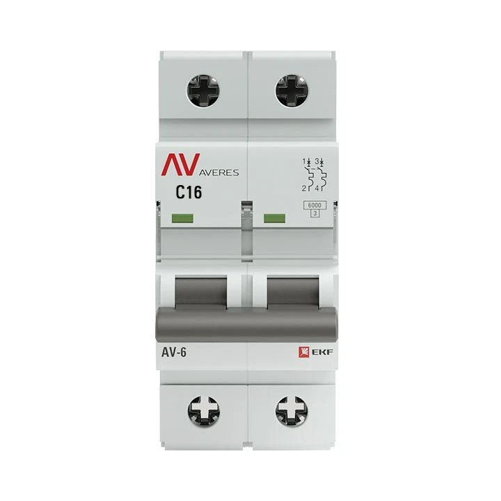 Выключатель автоматический модульный 2п C 16А 6кА AV-6 AVERES EKF mcb6-2-16C-av 1