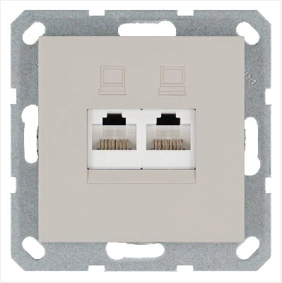 Розетка компьютерная 2-м RJ45 IP20 кат. 5E механизм тауп Jasmart G6106T