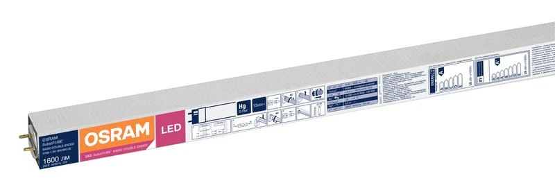 Лампа светодиодная SUBSTITUBE Basic T8 18W/865 18Вт T8 линейная 6500К холод. бел. G13 1600лм 220-240В 1200мм двухсторон. прям. вкл. (замена 36Вт) OSRAM 4058075377561 1