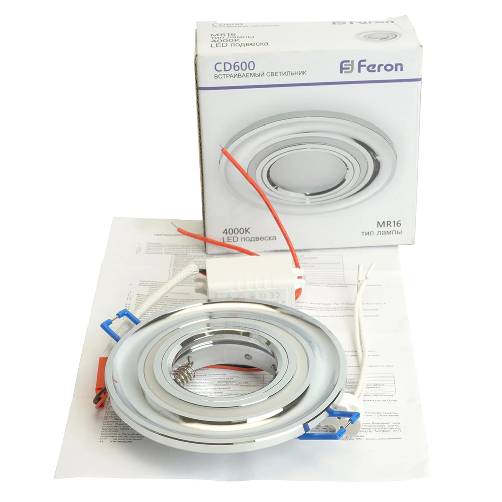 Светильник встраиваемый с белой LED подсветкой Feron CD600 потолочный MR16 G5.3 хром 29709 7