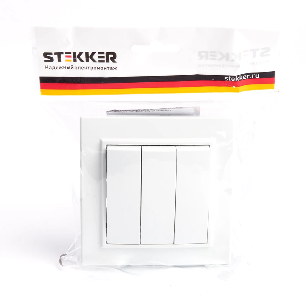 Выключатель 3-клавишный STEKKER PSW10-9007-01, 250В, 10А, серия Эрна, белый 39922 2