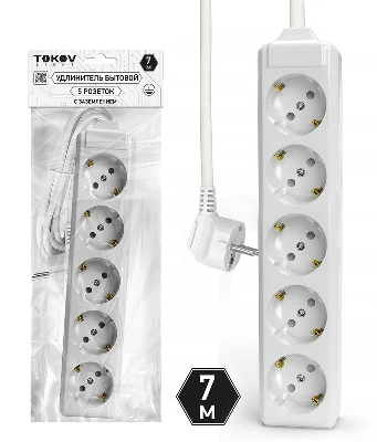 Удлинитель 5х7м с заземл. 10А 3х1.5 TOKOV ELECTRIC TKL-C01-BU5-7-1.5-Z