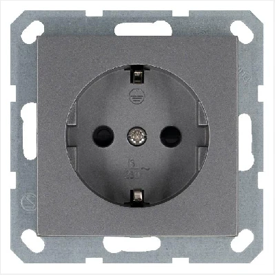 Розетка 1-м Shuko 16А IP20 с заземл. защ. шторки механизм алюм. Jasmart G5501S