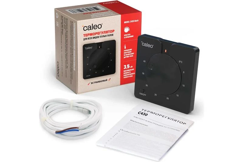 Терморегулятор C430 black встраиваемый аналоговый 3.5кВт CALEO 0К-00000791 4