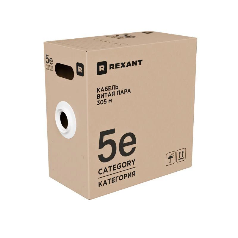 Кабель витая пара U/UTP кат.5E 4х2х0.52 24AWG PVC INDOOR SOLID сер. РФ (305м) Rexant 02-0005-R 4