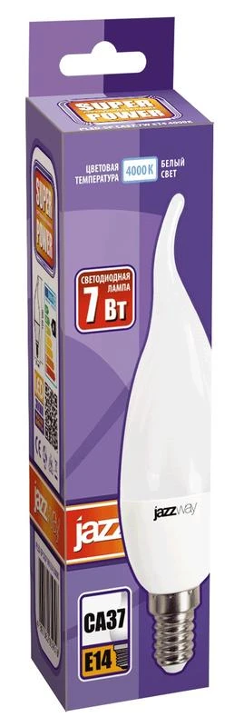 Лампа светодиодная PLED-SP 7Вт CA37 свеча на ветру 4000К нейтр. бел. E14 560лм 175-265В JazzWay 1027917-2 1
