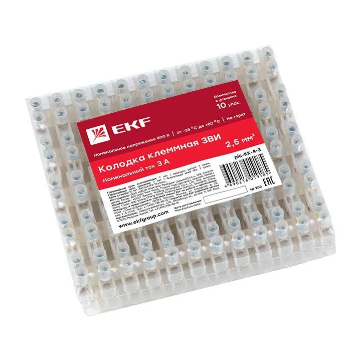 Колодка клеммная 4кв.мм 3А полиэтилен PROxima EKF plc-KK-4-3 1