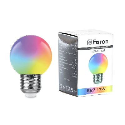Лампа светодиодная Feron LB-37 Шарик матовый E27 1W 230V RGB плавная сменая цвета 38116