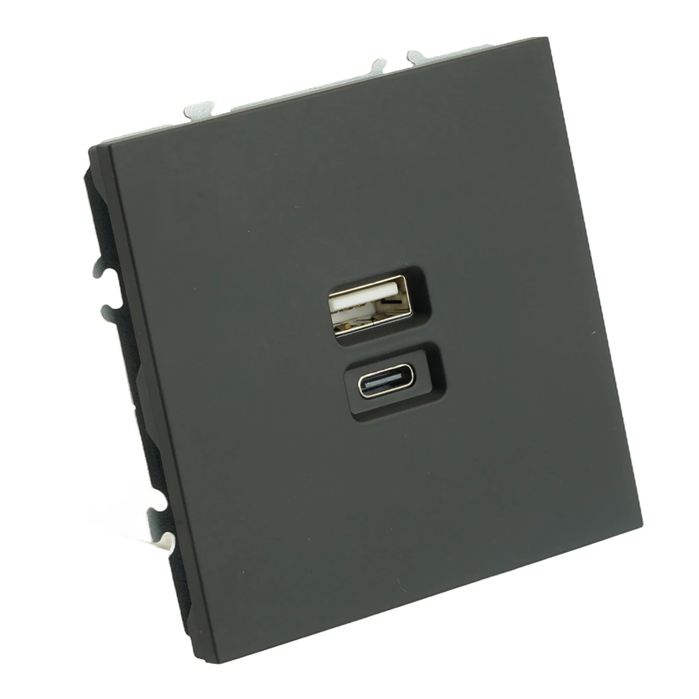 Розетка 2-местная USB + Type C (механизм), STEKKER, 250В, 20W, серия Эмили, RST10-5115-05, черный уголь, soft touch 49853 2