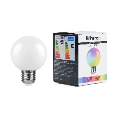 Лампа светодиодная Feron LB-371 Шар матовый E27 3W 230V RGB плавная сменая цвета 38115