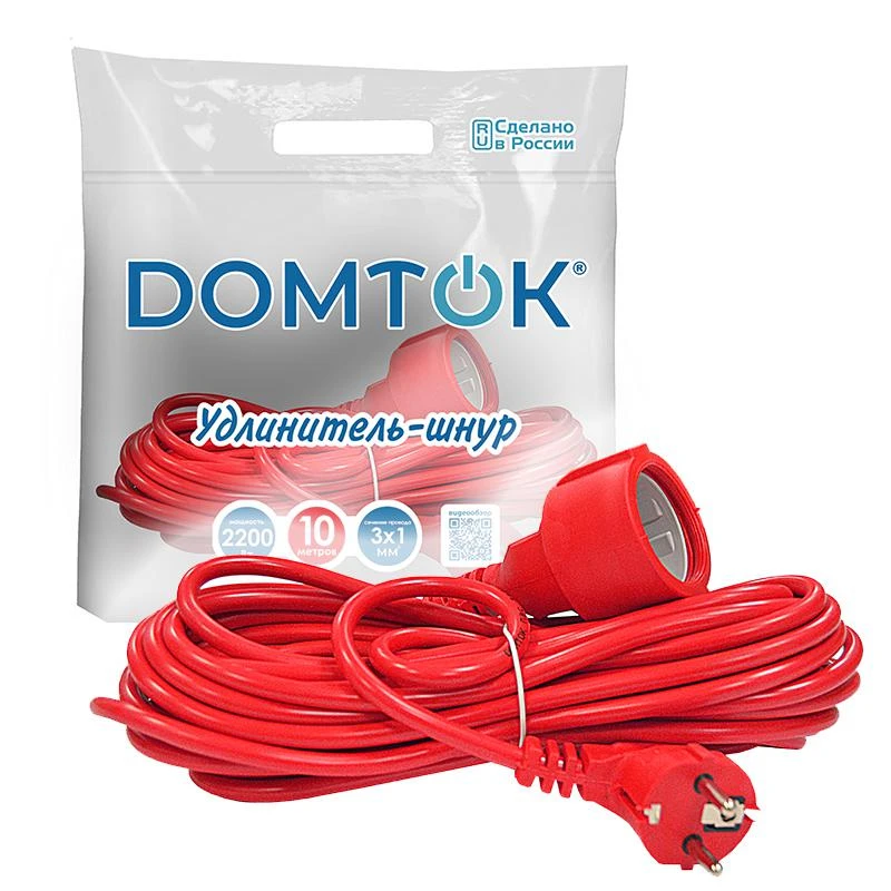 Удлинитель-шнур 1х10м с заземл. 10А IP20 2.2кВт ПВС 3х1 DOMTOK 2492 2