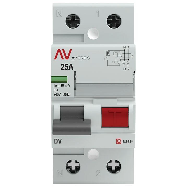 Выключатель дифференциального тока (УЗО) 2P 25А 10мА тип AC DV AVERES EKF rccb-2-25-10-ac-av 1