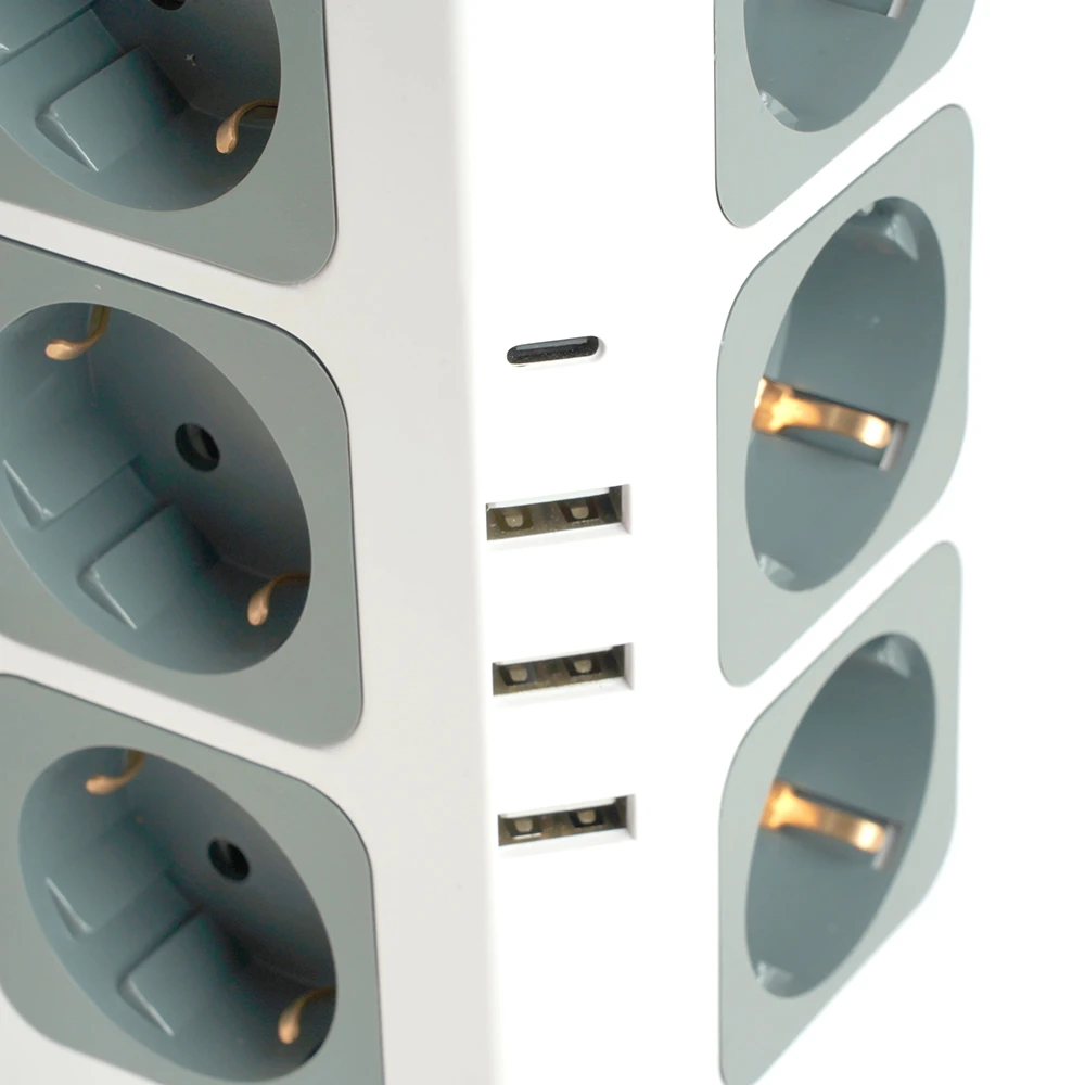Удлинитель 12-местн с/з, 3x1мм2, 1.5 м,250В,16А, 3520Вт 3USB A + 1C 5V 3,4A, белый, серый серия Comfort HM10-61-01 49991 3