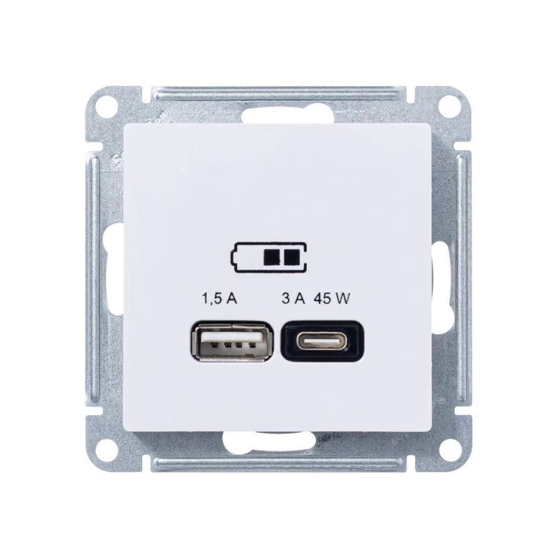 Розетка USB AtlasDesign тип A+C 45Вт высокоскор. ЗУ QC PD механизм лотос SE ATN001329 1