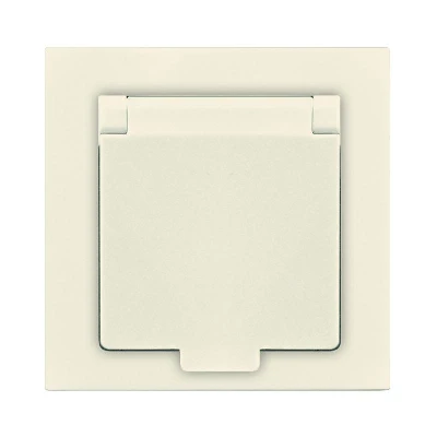 Розетка 1-м СП Афина 16А IP20 с заземл. с крышкой в сборе сл. кость (ivory) Universal A0029-I