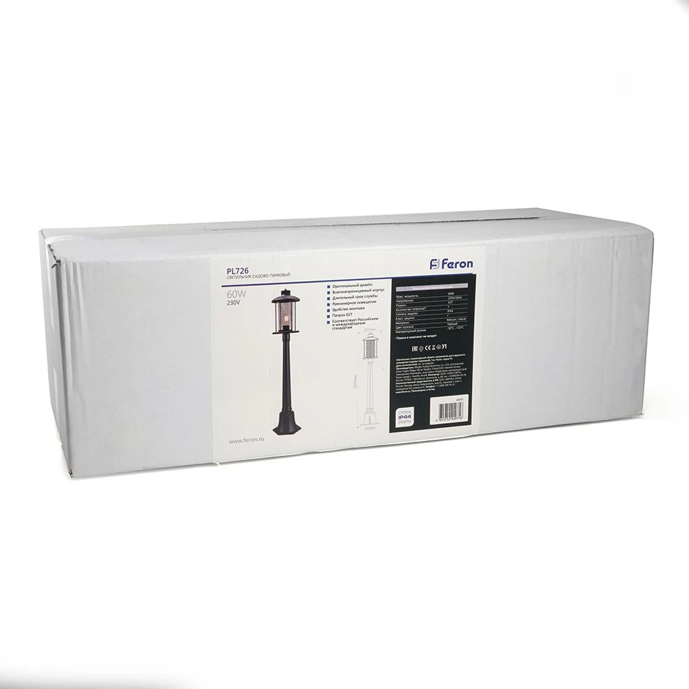 Светильник садово-парковый Feron PL726 столб 60W E27 230V, черный 48391 7