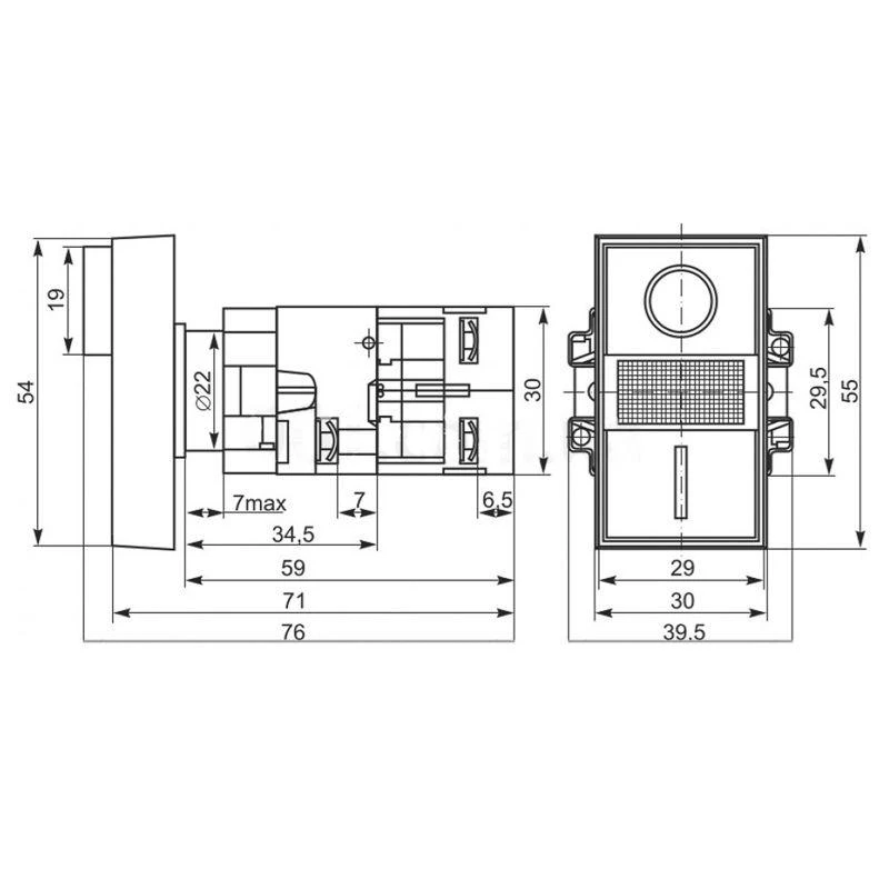 Кнопка LAY5 "I-O" прямоугольная 230 В NO+NC Rexant 36-5541 3