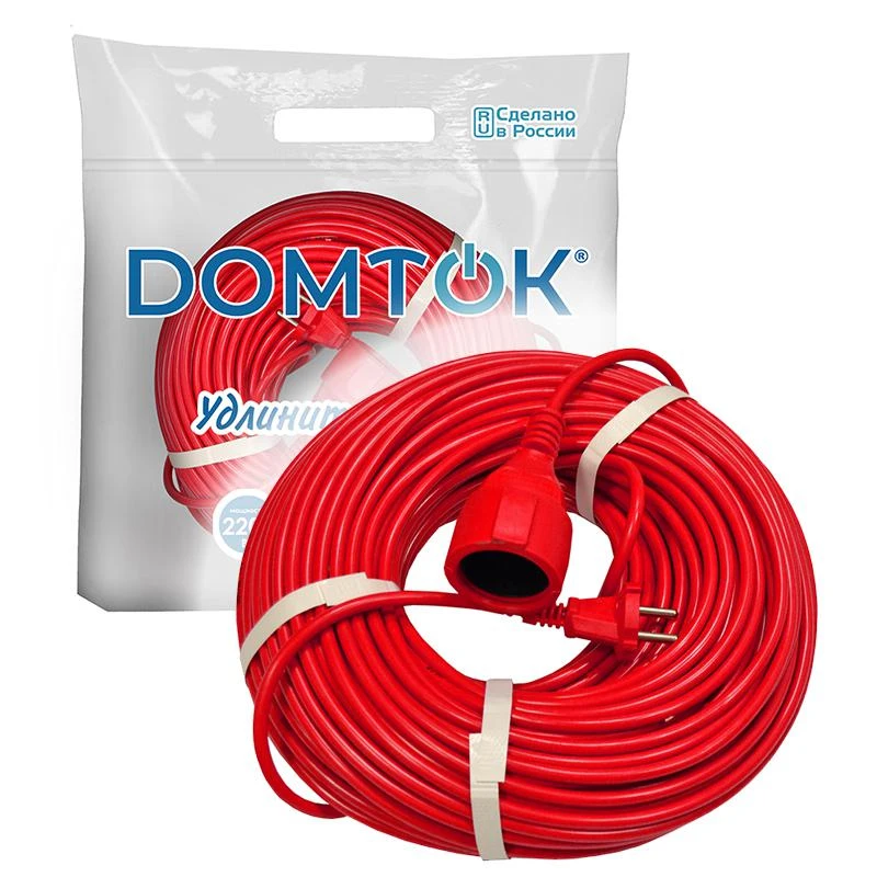 Удлинитель-шнур 1х50м без заземл. 10А IP20 2.2кВт ПВС 2х1 DOMTOK 2505 2