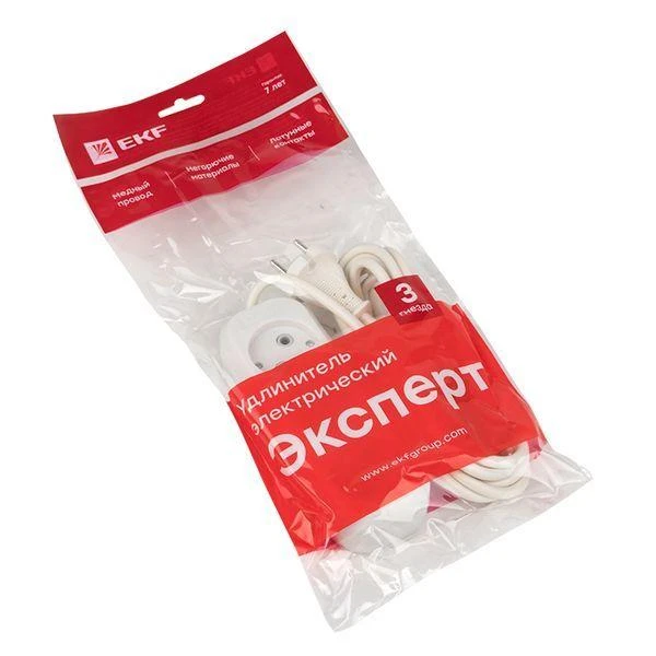Удлинитель 3х3м без заземл. 10А IP20 Эксперт 2.2кВт ПВС 2х0.75 PROxima EKF UBA10-275-3-03 2