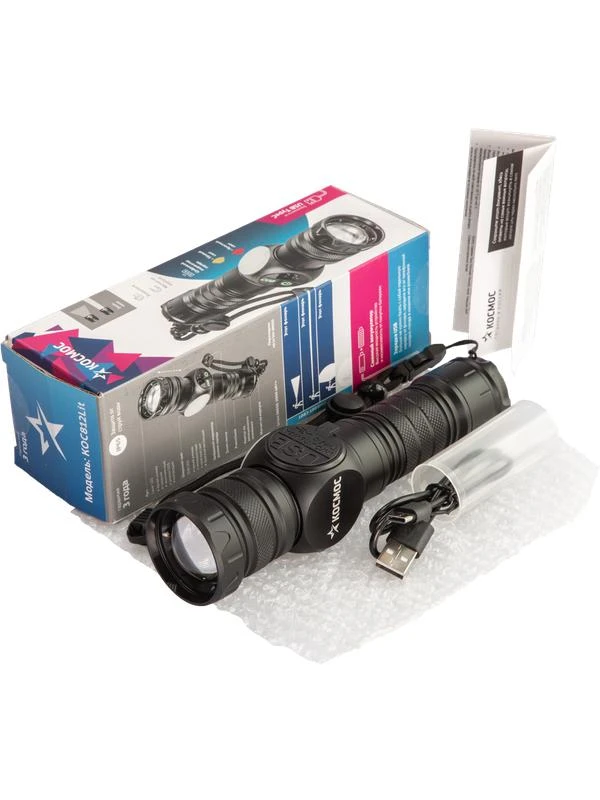 Фонарь аккумуляторный ручной 10Вт LaserLED Li-ion 26650 3000мА.ч с магнитом алюм. КОСМОС KOC812Lit 3