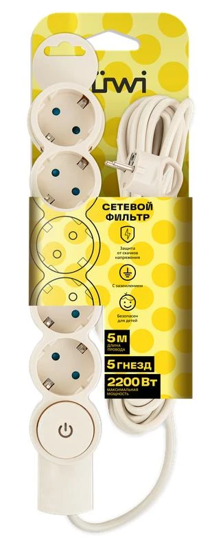 Фильтр сетевой 5х5м с/з с выкл 2кВт 10А/2 сл. кость Duwi 32573 4 6