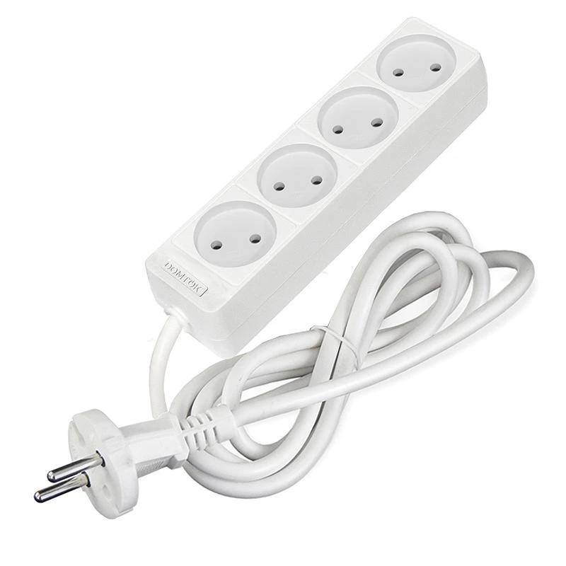 Удлинитель 4х1.5м без заземл. 10А IP20 2.2кВт ПВС 2х1 бел. DOMTOK 2354 2
