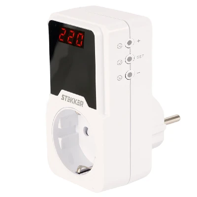 Реле напряжения для розетки регулируемое  STEKKER  VPR-200W, 230В,16A,белый 50689