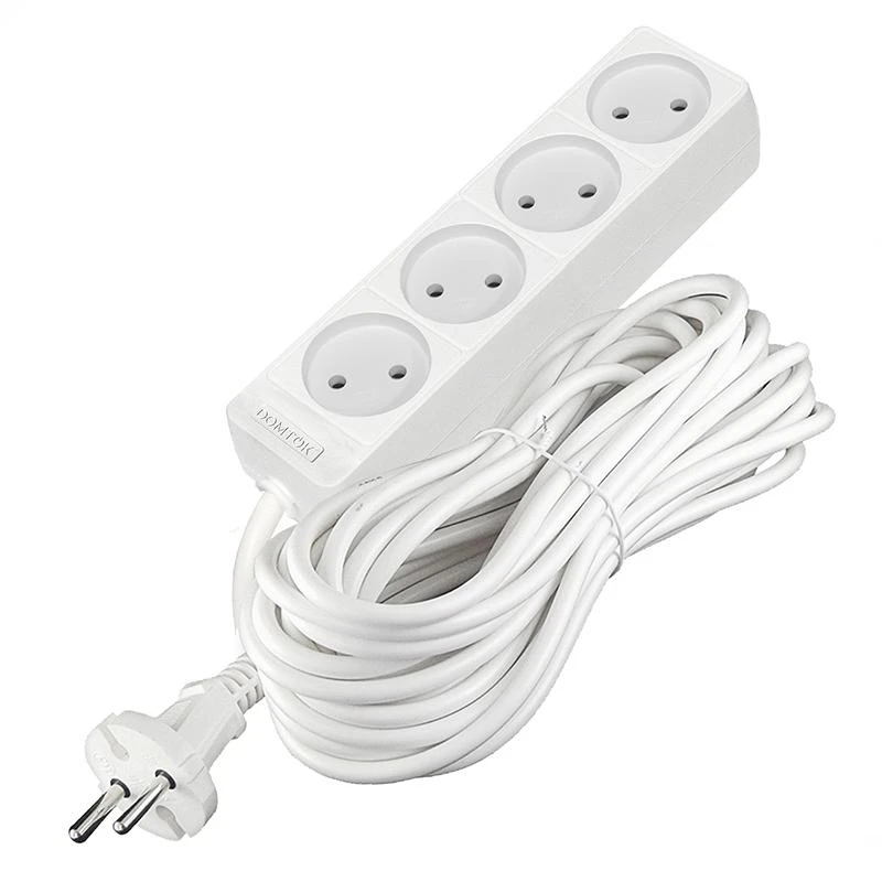 Удлинитель 4х10м без заземл. 10А IP20 2.2кВт ПВС 2х1 бел. DOMTOK 2355 2