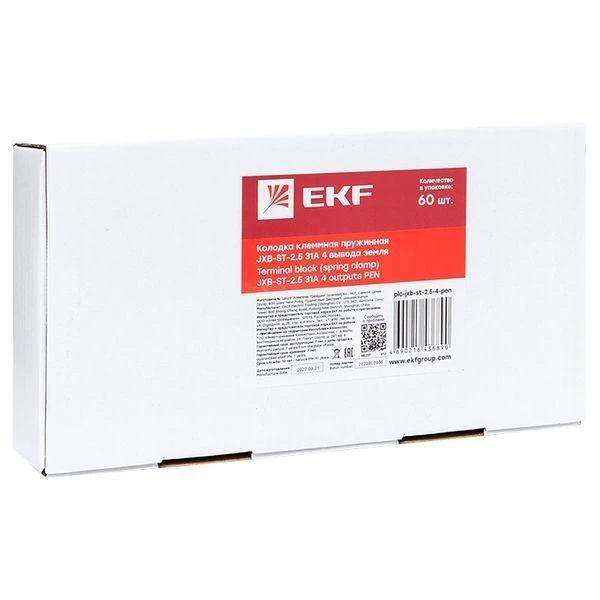 Колодка клеммная ST-2.5 4 вывода земля пружинная EKF plc-jxb-st-2.5-4-pen 1