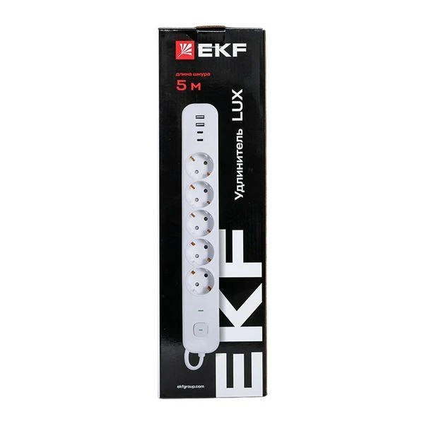 Удлинитель 5х5м IP20 2USB 2.4А+2type-C LUX 1.5кв.мм EKF UBA-LUX-505-TC 9