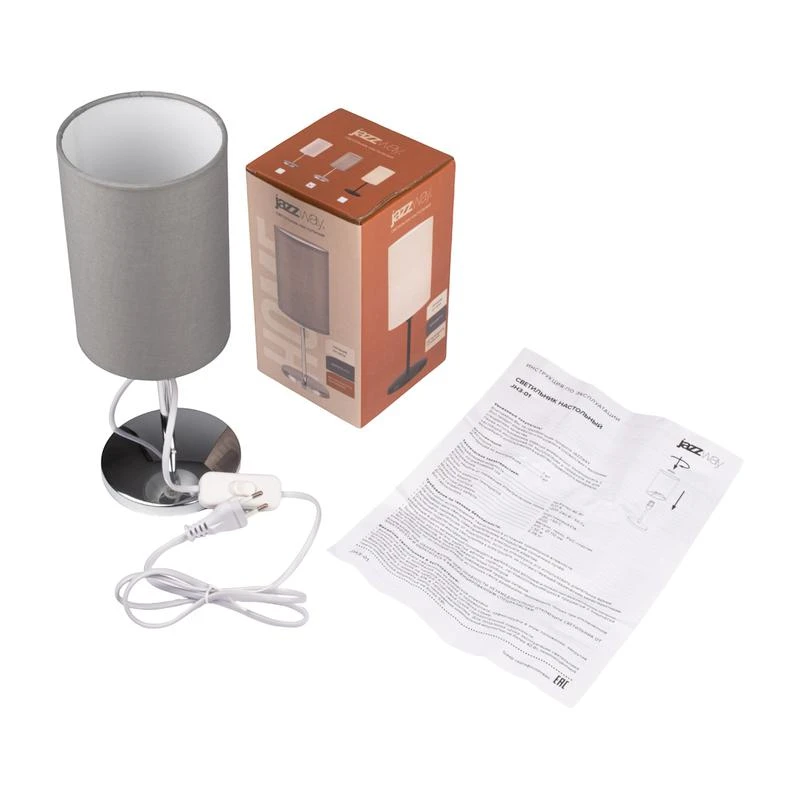 Светильник настольный JH3-01-gy E14 IP20 110х110х310мм метал.; ткань; PVC-пластик сер. JazzWay 5062368 5