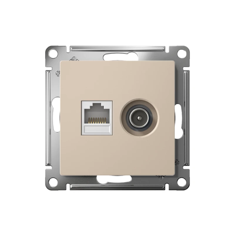 Розетка компьютерная + телевизионная 2-м СП AtlasDesign RJ45 кат.5E + TV механизм песочн. SE ATN001289 1